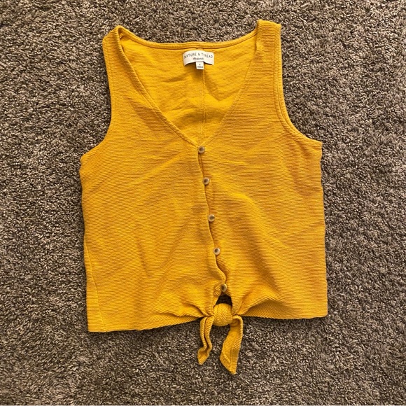 Madewell Yellow Ribbed Tie Front Blouse - Picture 2 of 7